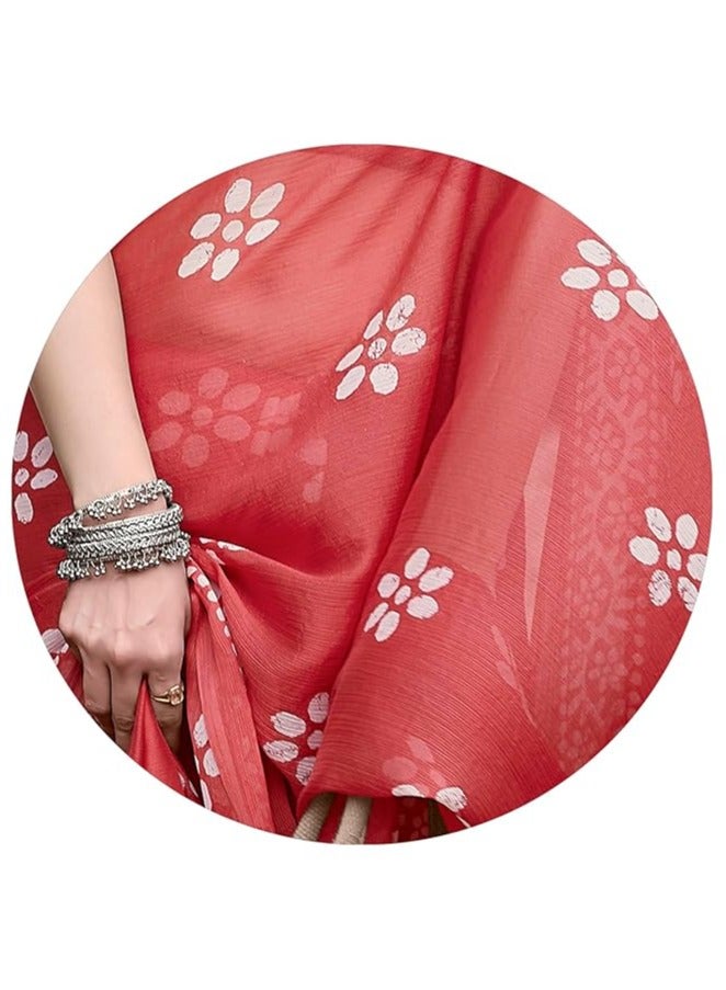 Women's Latest Chiffon Batik Printed Saree with Blouse Piece
