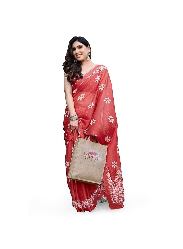 Women's Latest Chiffon Batik Printed Saree with Blouse Piece