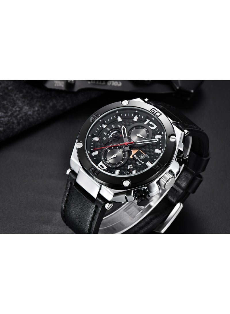 Watches for Men Luxury Quartz Water Resistant Watch Men's Chronograph Genuine Leather Strap 5151