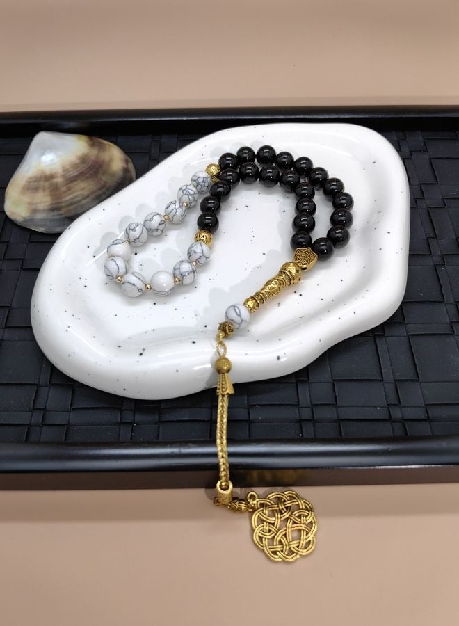 Original Design/33 Turquoise And Black Agate Prayer Beads /Tasbih/10mm