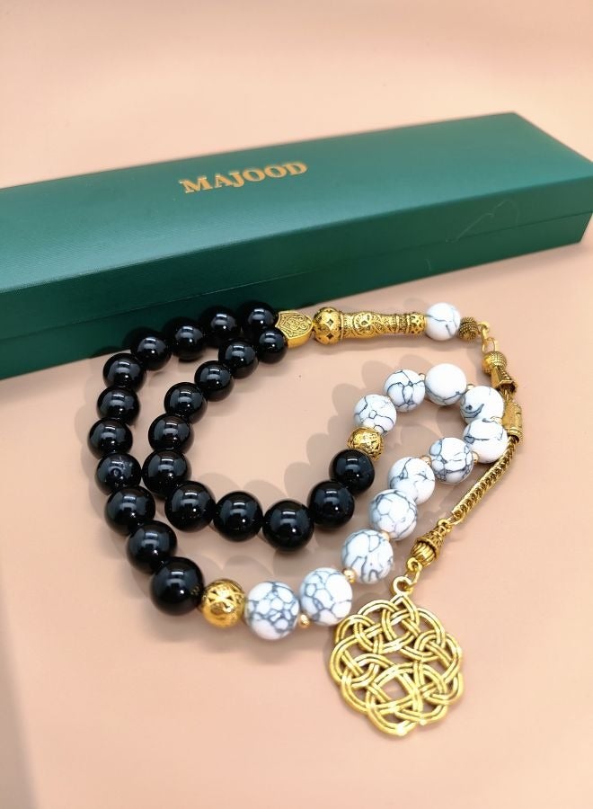 Original Design/33 Turquoise And Black Agate Prayer Beads /Tasbih/10mm