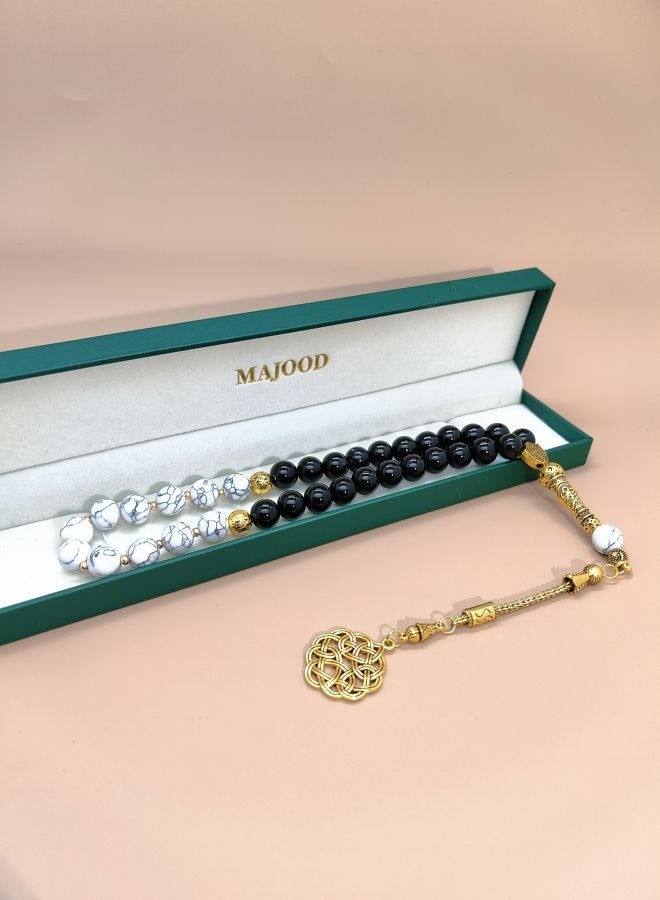 Original Design/33 Turquoise And Black Agate Prayer Beads /Tasbih/10mm
