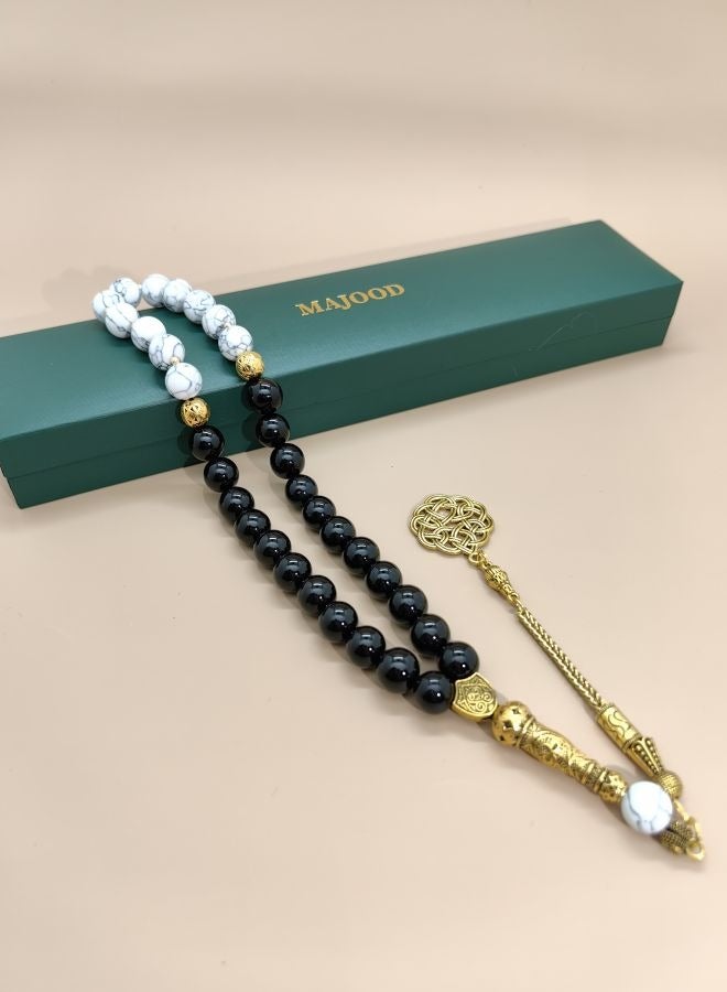 Original Design/33 Turquoise And Black Agate Prayer Beads /Tasbih/10mm