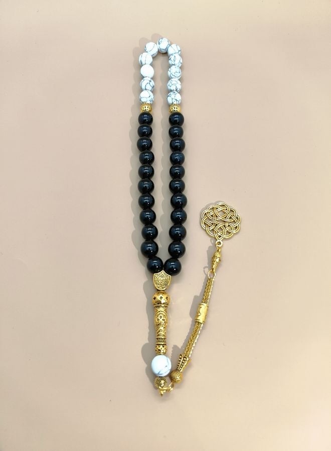 Original Design/33 Turquoise And Black Agate Prayer Beads /Tasbih/10mm