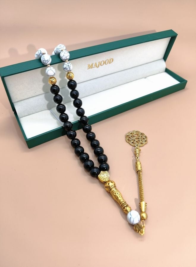 Original Design/33 Turquoise And Black Agate Prayer Beads /Tasbih/10mm