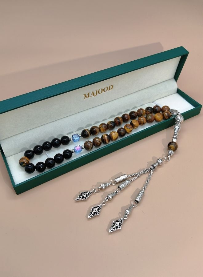 Original Design/33 Natural Agate And Natural Tiger Eye Stone Prayer Beads/Tasbih/10 mm