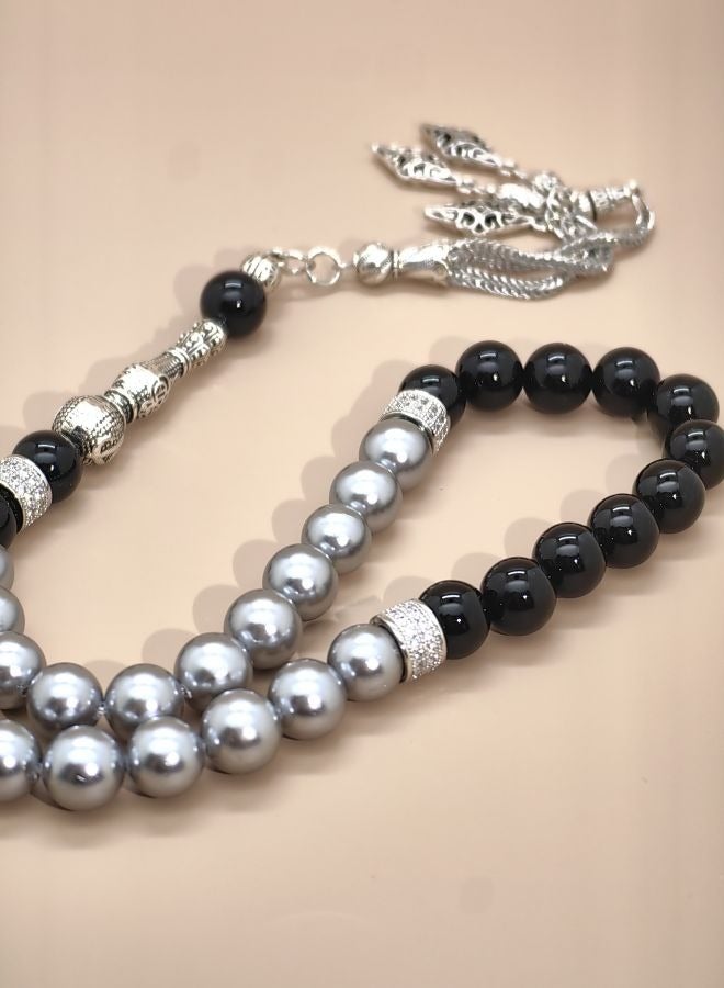 Original Design/33 Natural Mother Of Fritary Pearls With Natural Agate Prayer Beads/Tasbih/10mm