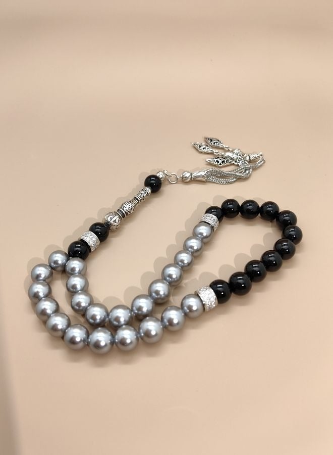 Original Design/33 Natural Mother Of Fritary Pearls With Natural Agate Prayer Beads/Tasbih/10mm