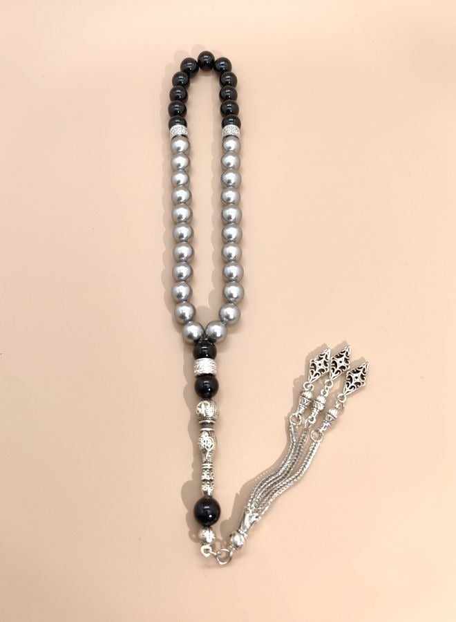Original Design/33 Natural Mother Of Fritary Pearls With Natural Agate Prayer Beads/Tasbih/10mm
