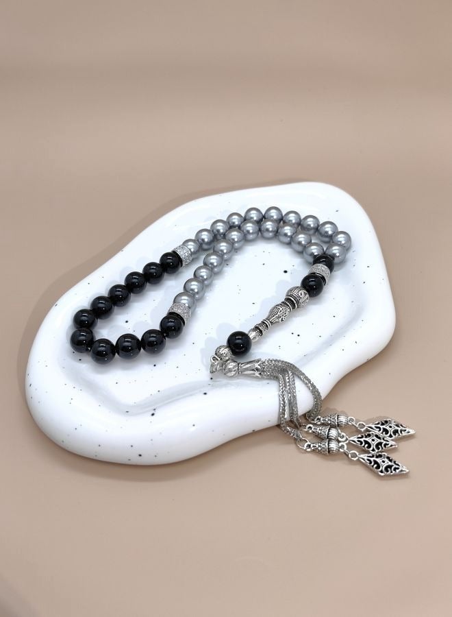Original Design/33 Natural Mother Of Fritary Pearls With Natural Agate Prayer Beads/Tasbih/10mm