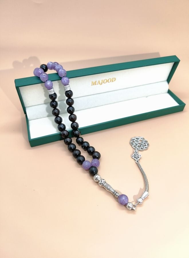 Original Design/33 Natural Amethyst With Ebony Prayer Beads/Tasbih/10 mm