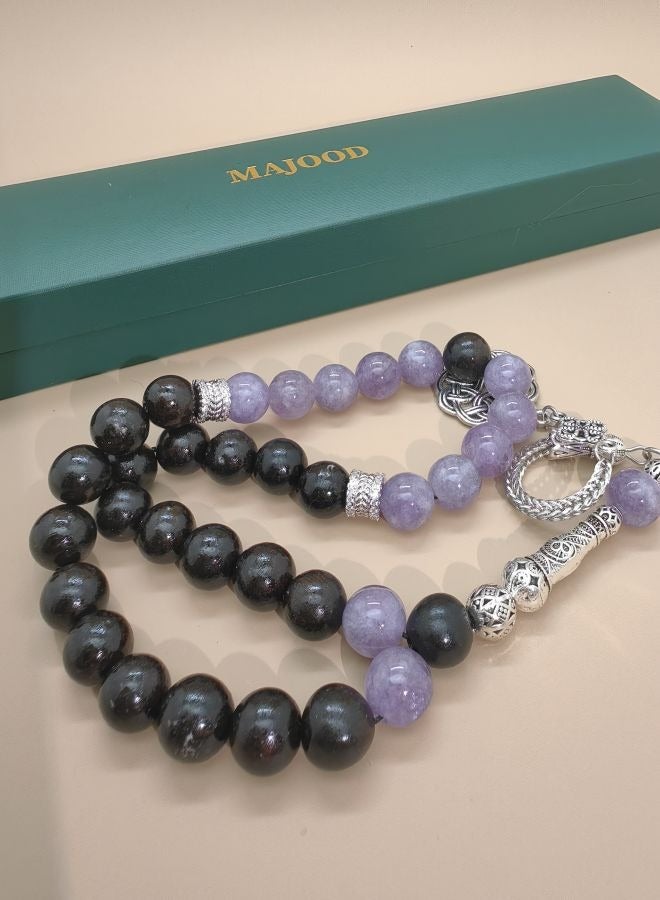 Original Design/33 Natural Amethyst With Ebony Prayer Beads/Tasbih/10 mm