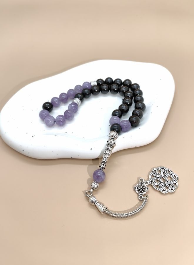 Original Design/33 Natural Amethyst With Ebony Prayer Beads/Tasbih/10 mm