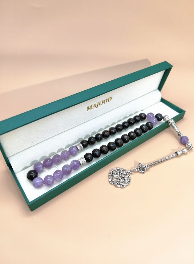Original Design/33 Natural Amethyst With Ebony Prayer Beads/Tasbih/10 mm