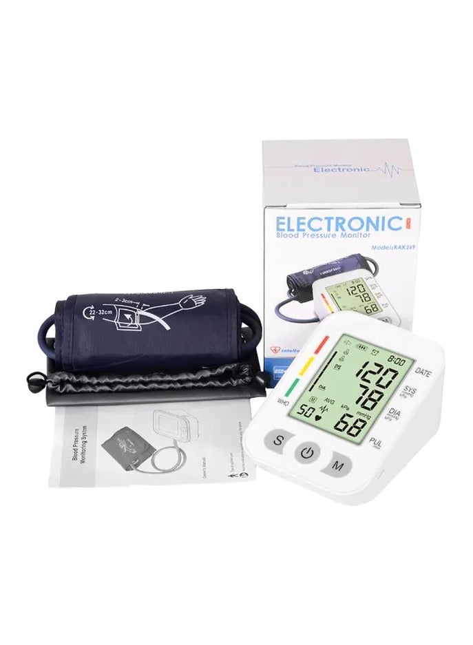 RAK-269 Electronic Blood Pressure Monitor with LCD Display Voice Assistance and USB Connectivity Accurate Oscillographic Detection 99 Memory Storage Ideal for Home Health Care