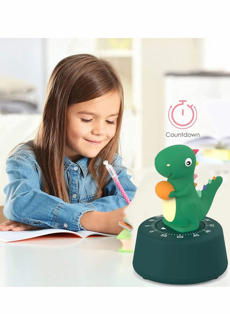 Kitchen Timer, Cute Cartoon Dinosaur Timer Mechanical Counters Timer, Animal Digital Countdown Timer for Kids Home Office Worker Student (Dark Green)