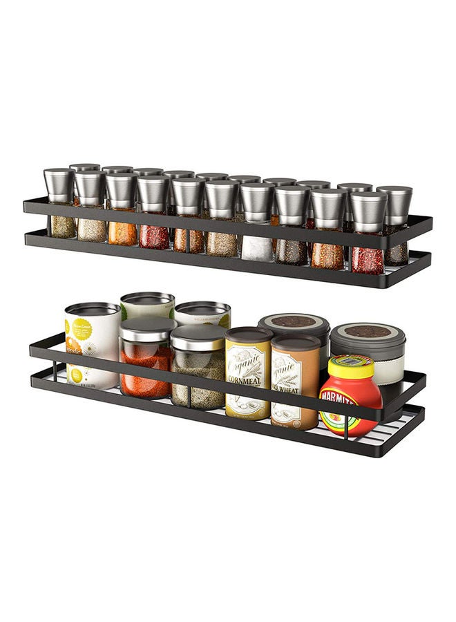 2-Piece Wall Mounted Seasoning Shelf Spice Rack Organizer For Kitchen Black 40x12.5x5.5cm