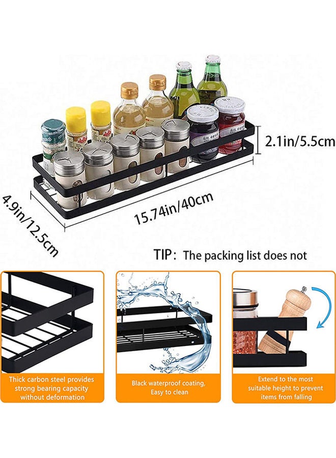 2-Piece Wall Mounted Seasoning Shelf Spice Rack Organizer For Kitchen Black 40x12.5x5.5cm