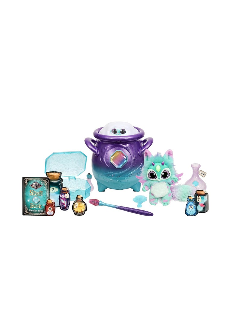 Magic Cauldron in Purple with Real Mist and Interactive 20 cm Blue Plush Toy Who Will You Conjure Up? 5+ Years