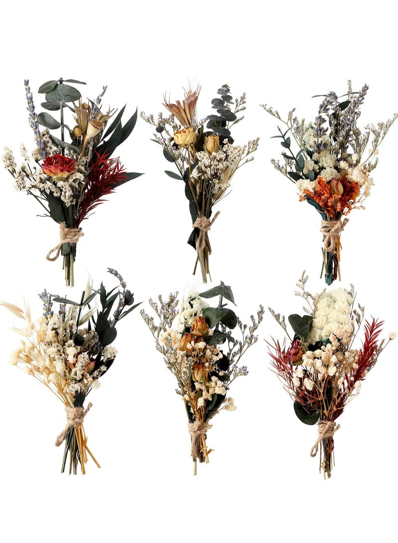 Boho Dried Flower Bouquets - 6 Pcs Mini Natural Real Plants for Wedding Table Centerpieces, Bridesmaid Gifts, Flower Girl Presents, Birthday Decor, and Cake Bottle Decorations.