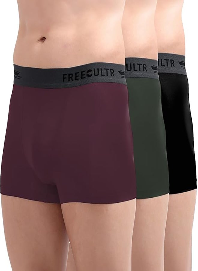 FREECULTR Men's Underwear Anti Bacterial Micromodal Airsoft Trunk - Non Itch No Chaffing Sweat Proof -Pack 3