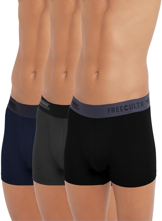 FREECULTR Men's Underwear Anti Bacterial Micromodal Airsoft Trunk - Non Itch No Chaffing Sweat Proof -Pack 3