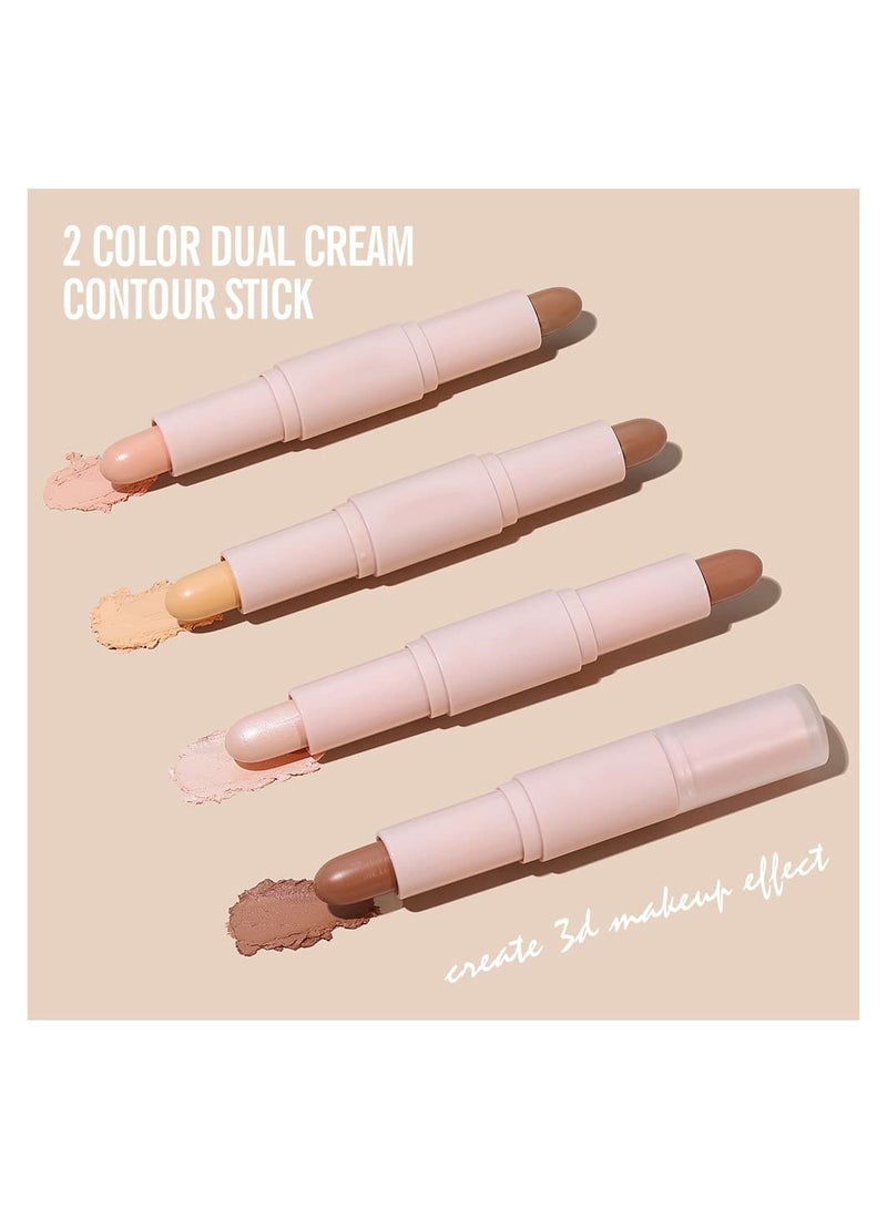 2 Color Dual Cream Contour Stick, Highlight & Contour Bronzer Stick, Long Lasting & Waterproof Contour Sticks Kit for Light Skin Face Makeup