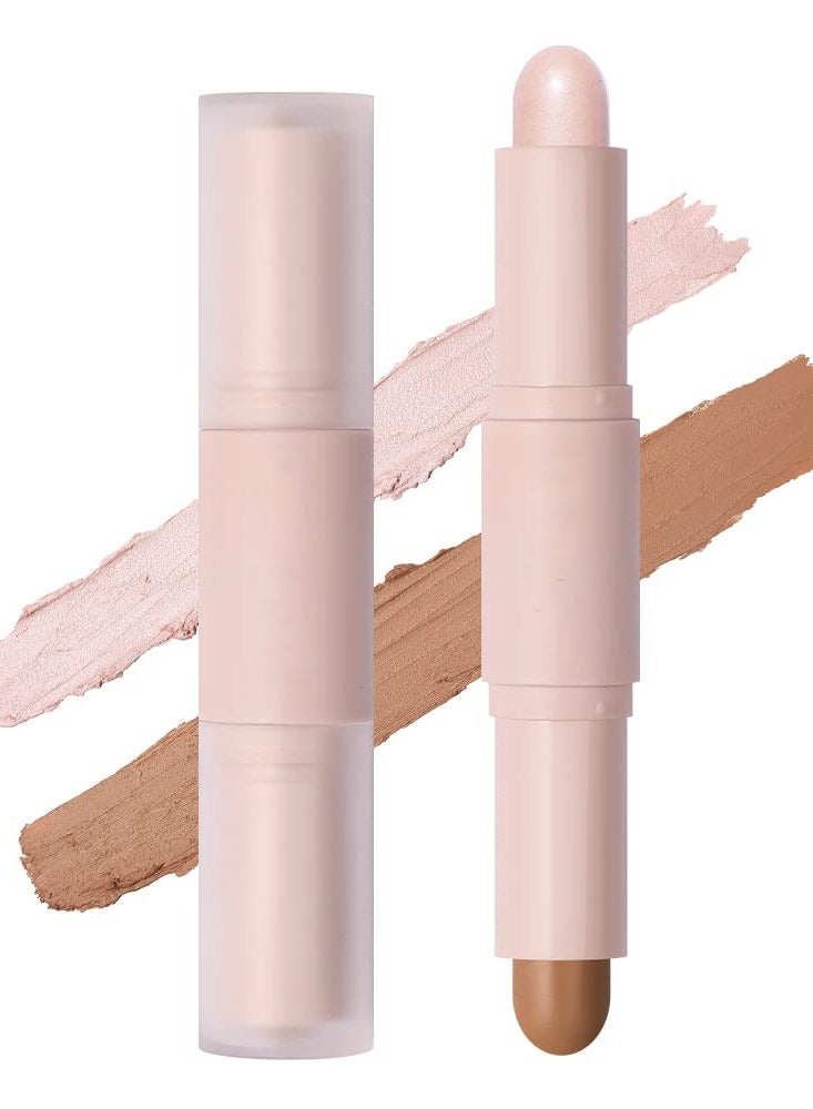 2 Color Dual Cream Contour Stick, Highlight & Contour Bronzer Stick, Long Lasting & Waterproof Contour Sticks Kit for Light Skin Face Makeup