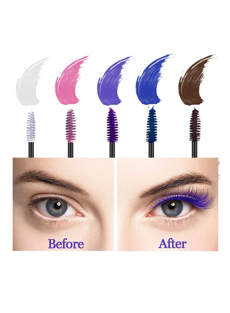 Colored Eyelash Mascara Set, 5 Colors Colorful Waterproof Rainbow Fiber Eyelashes Long Lasting Thick Volume Eye Lash for Women Cruelty Free Vegan Natural Makeup All Day