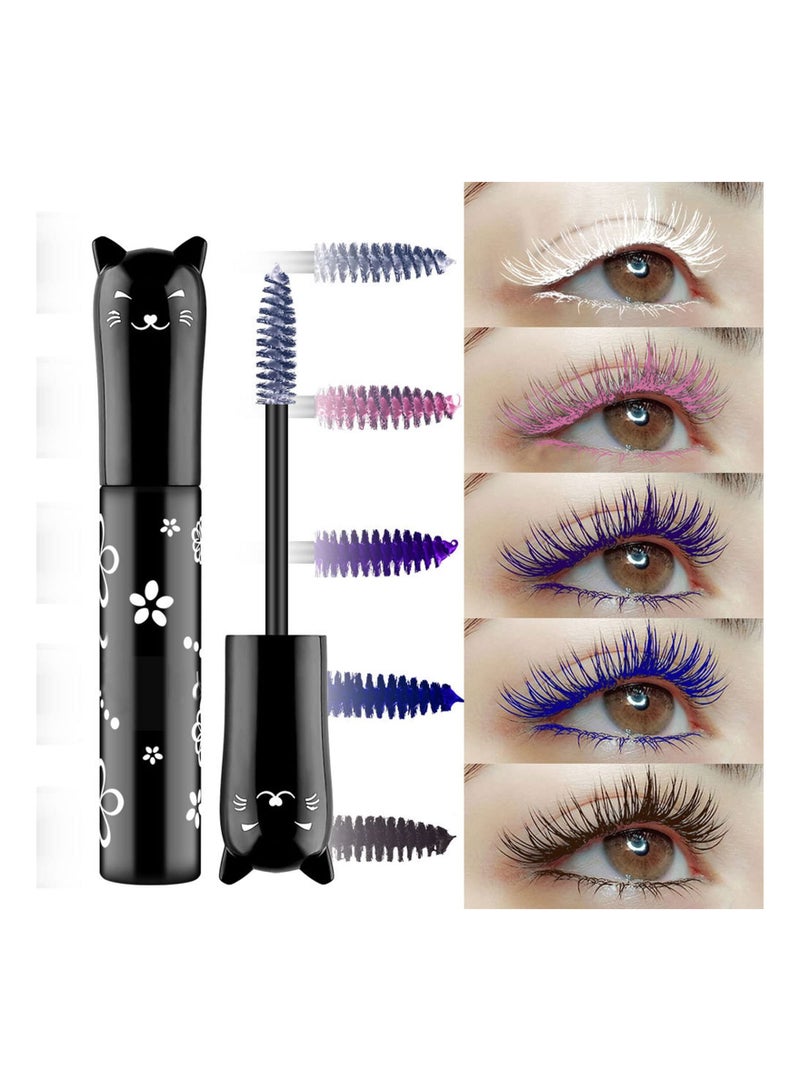 Colored Eyelash Mascara Set, 5 Colors Colorful Waterproof Rainbow Fiber Eyelashes Long Lasting Thick Volume Eye Lash for Women Cruelty Free Vegan Natural Makeup All Day