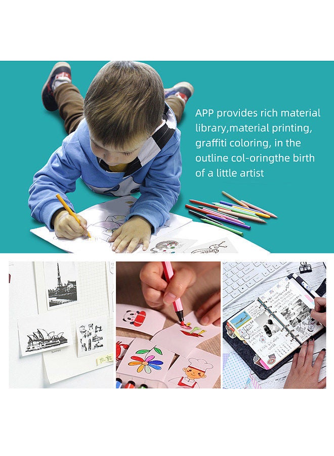 Mini Pocket Photo Printer Portable Thermal Printing Machine 203dpi Wireless BT Connection with 5 Rolls Adhesive Thermal Paper 6 Rolls Non-adhesive Thermal Paper 57*25mm