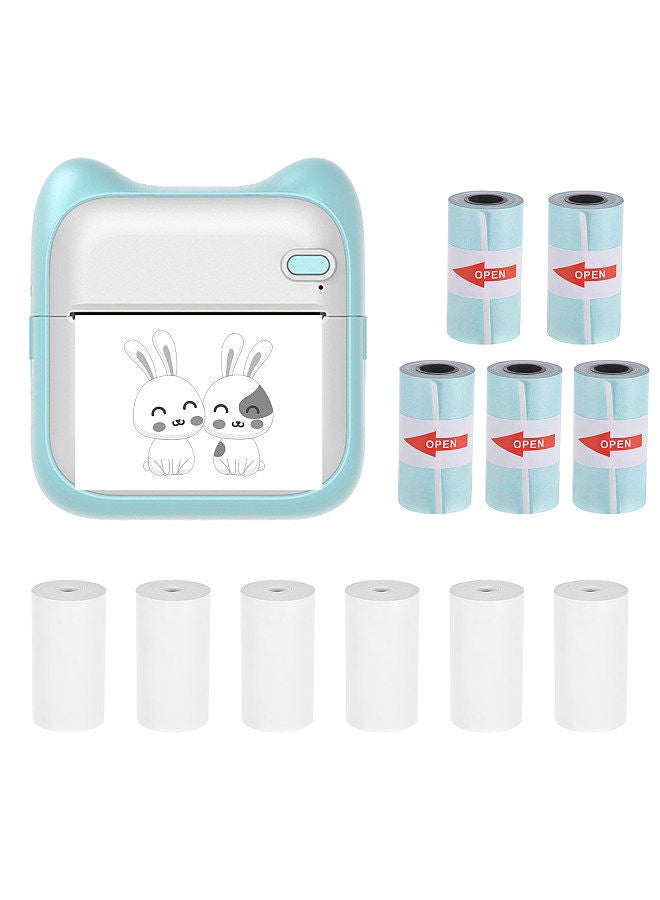 Mini Pocket Photo Printer Portable Thermal Printing Machine 203dpi Wireless BT Connection with 5 Rolls Adhesive Thermal Paper 6 Rolls Non-adhesive Thermal Paper 57*25mm