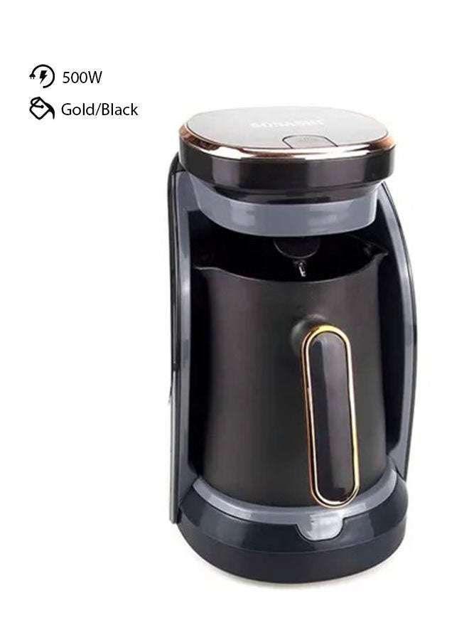 Turkish Coffee Maker Up To 4 Cups Turkish Coffee Machine For Slowly Brewed Delicious Turkish Coffee/Light & Sound Indicator/Overheat Protection 500 W STCM-4962 Gold/Black