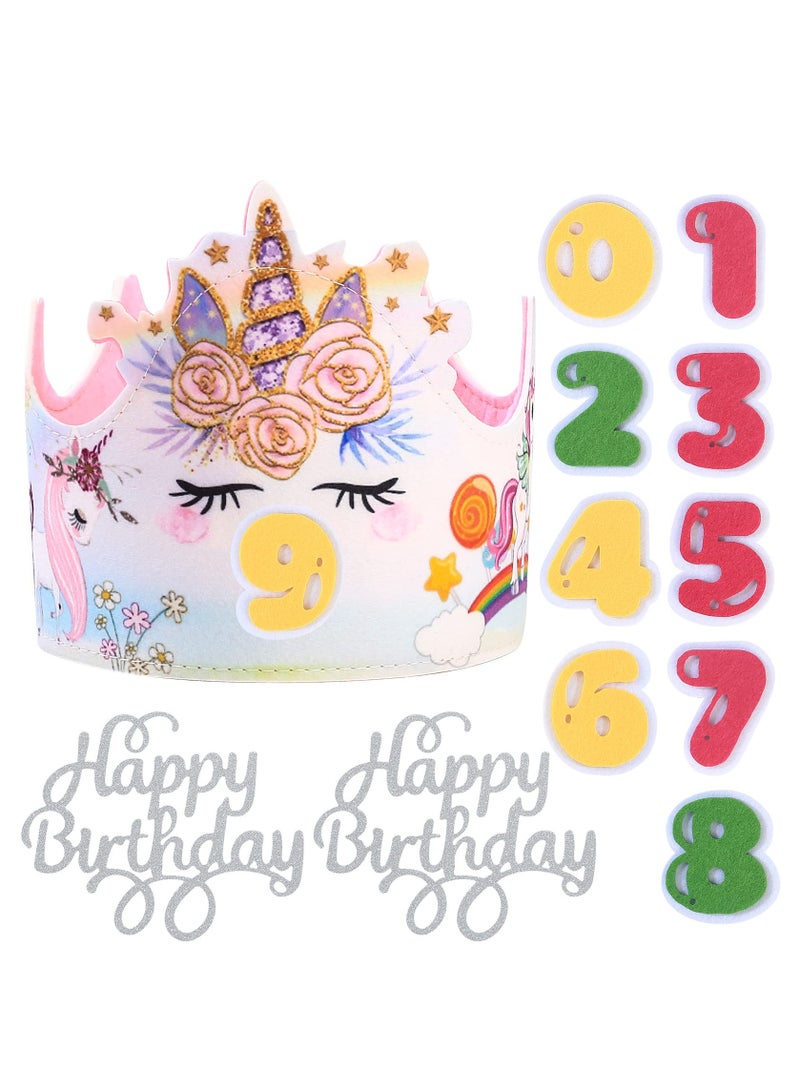 Birthday Crown, Birthday Children's Crown Girls Interchangeable Numbers from 0-9, Stickers Birthday Fabric Crown Gifts for Girls Boys Children Birthday Decoration