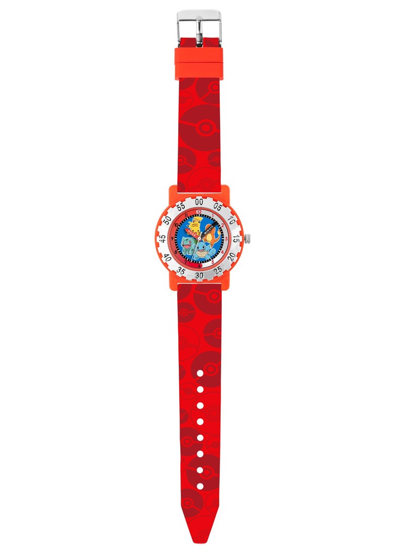 Pokémon Red Strap Character Dial Time Teacher Boys Watch - POK4194