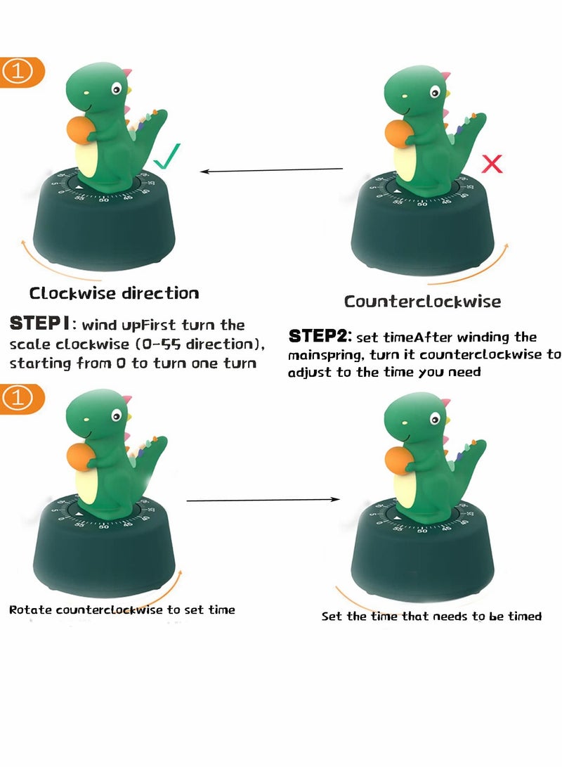 Kitchen Timer, Cute Cartoon Dinosaur Timer Mechanical Counters Timer, Animal Digital Countdown Timer for Kids Home Office Worker Student (Dark Green)