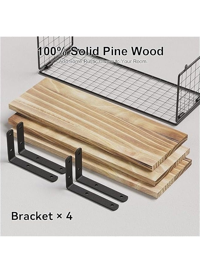 Rustic Floating Bathroom Shelf with Wire Basket - Wall Mounted Toilet Storage