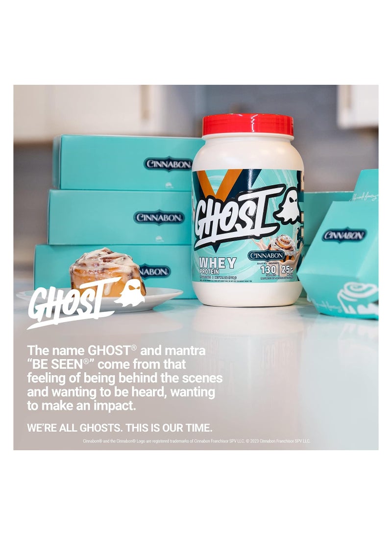 Whey Protein Powder, Cinnabon - 2LB Tub, 25G of Protein - Cinnamon Roll Flavored Isolate, Concentrate & Hydrolyzed Whey Protein Blend - Post Workout Shakes - Soy & Gluten Free