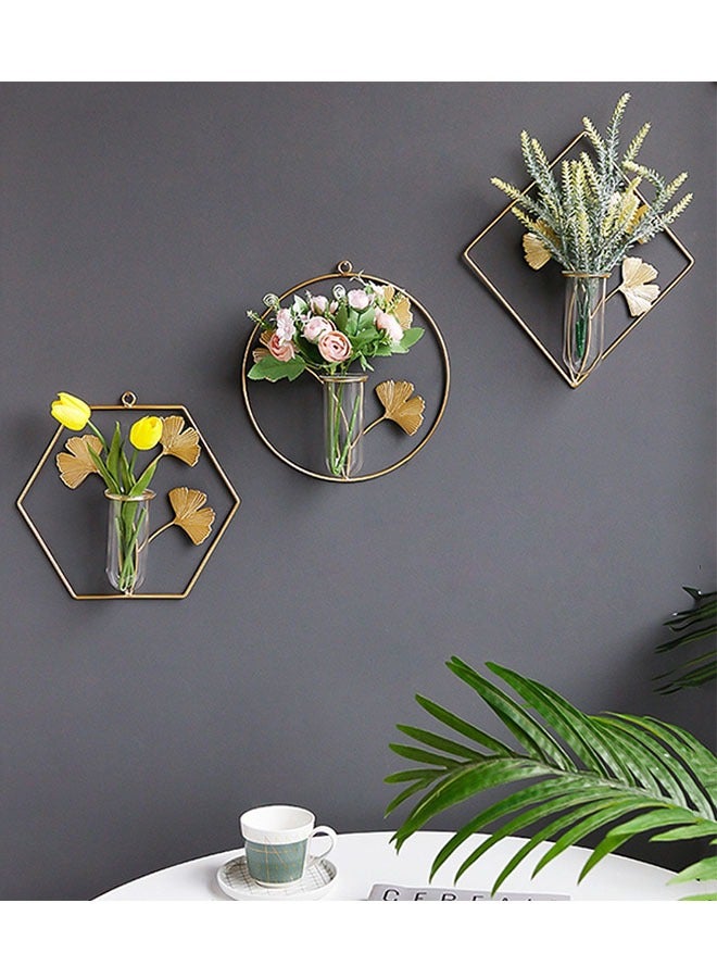 3-piece Wall Mounted Dried Flower Vase With Square Metal Bracket Home Living Room Background Wall Decoration Pendant