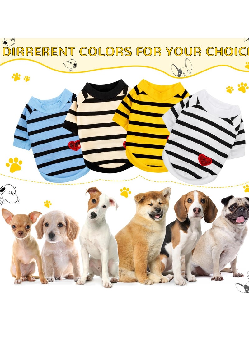 Dog Clothes for Small Dogs 4Pcs Striped Pet T-Shirts Summer Cotton Puppy Shirt Top for Small Medium Dogs Cats