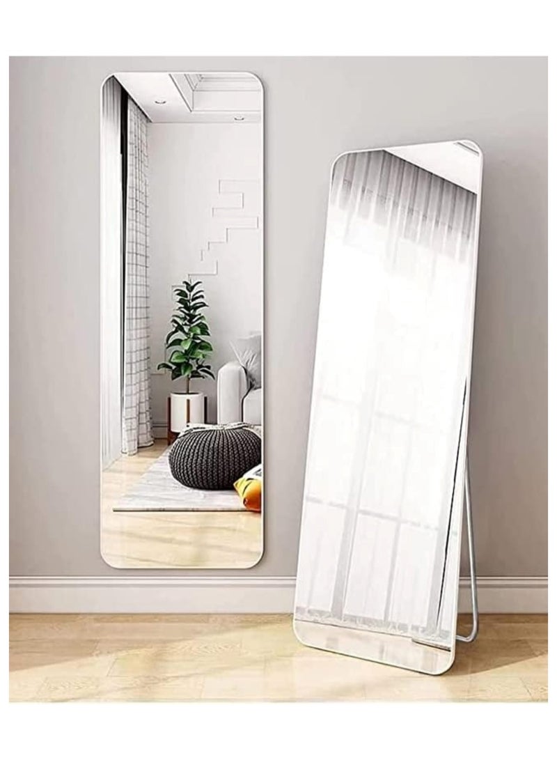 Aluminum Alloy Frame Floor Mirror With Stand White 150 x 40 cm