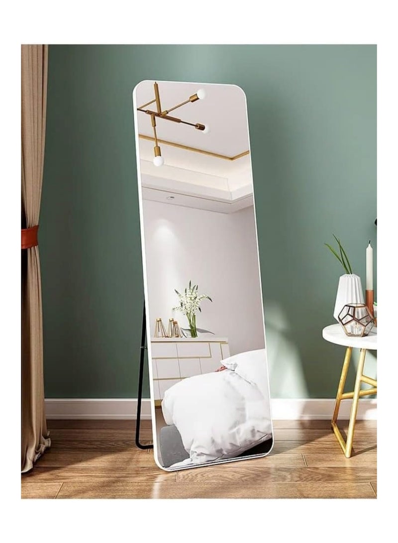 Aluminum Alloy Frame Floor Mirror With Stand White 150 x 40 cm