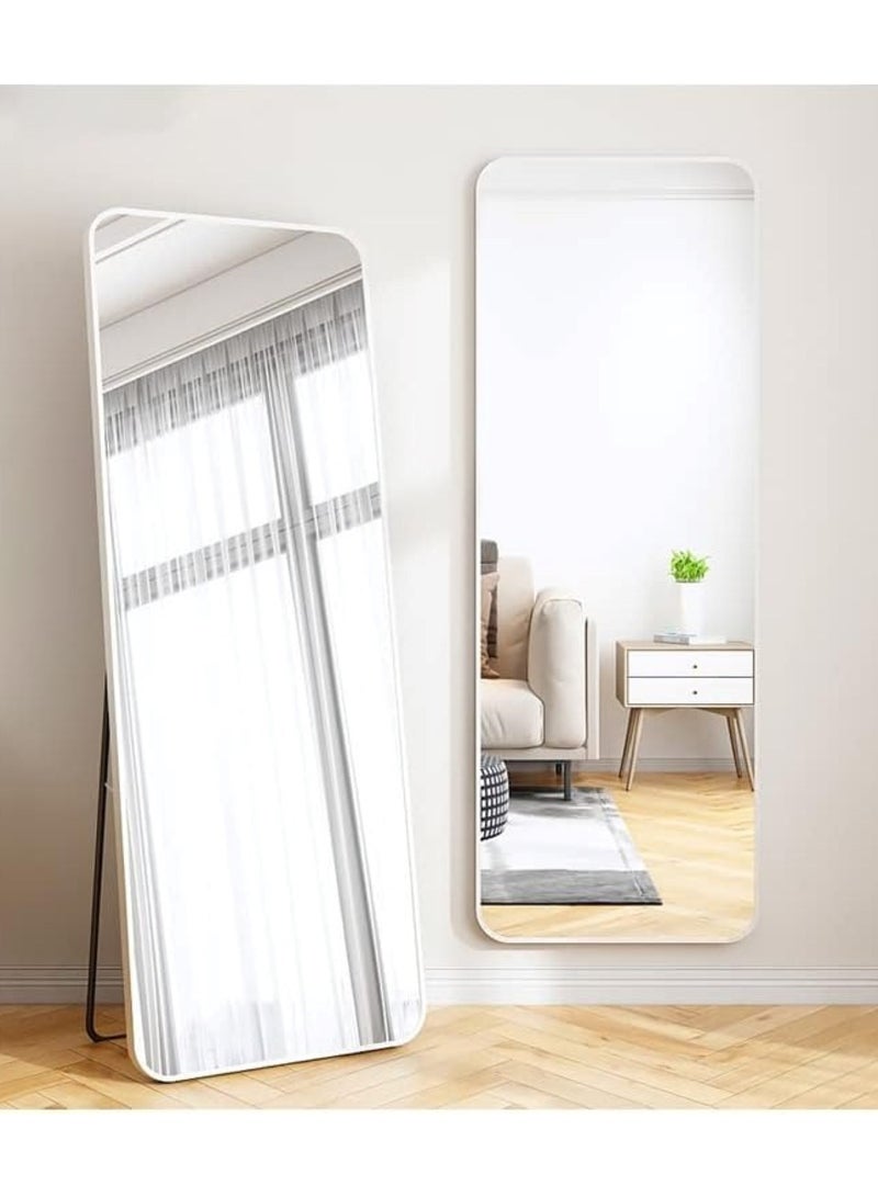 Aluminum Alloy Frame Floor Mirror With Stand White 150 x 40 cm