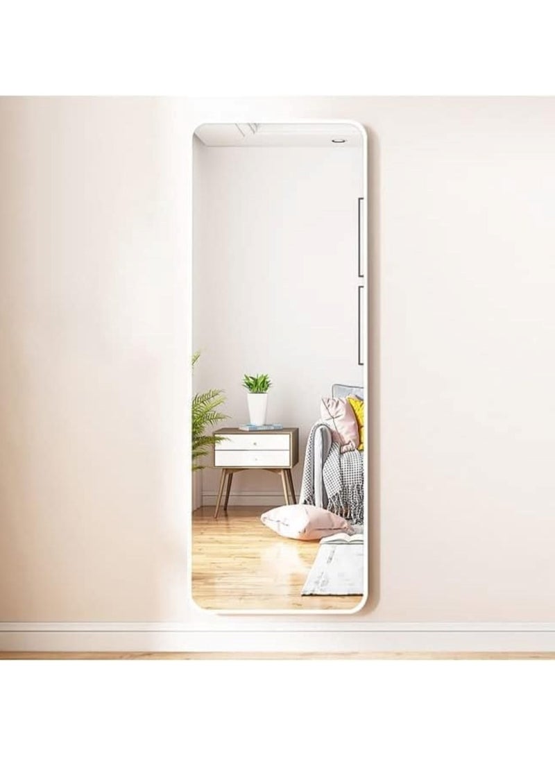 Aluminum Alloy Frame Floor Mirror With Stand White 150 x 40 cm