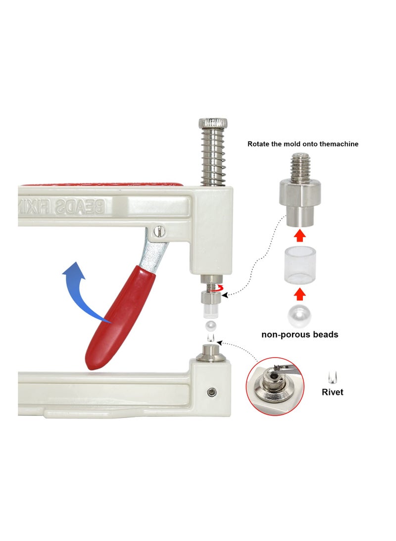 Pearl Setting Machine with Hand Press Tools, 5 Sizes of Colorful No-Hole Round Pearl Beads and Rivet Studs, Ideal for DIY Accessories on Hats, Clothes, and Skirts.