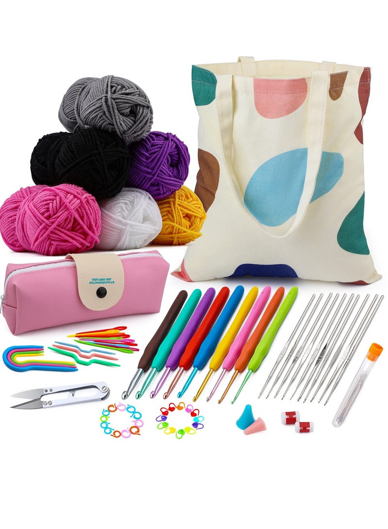 85-Piece Crochet Kit with Hooks and Yarn - Complete Knitting Accessories Set for Beginners and Professionals - Ideal Starter Kit for Adults and Children