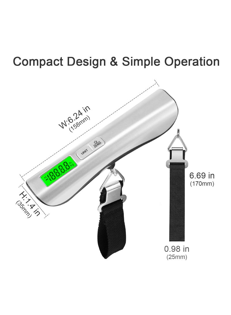 Digital Hanging Luggage Scale - Portable Handheld Baggage Scale with 110 Lbs Capacity, Green Backlight LCD Display, Auto Data Lock Function for Travel Suitcases and Weighing Needs.