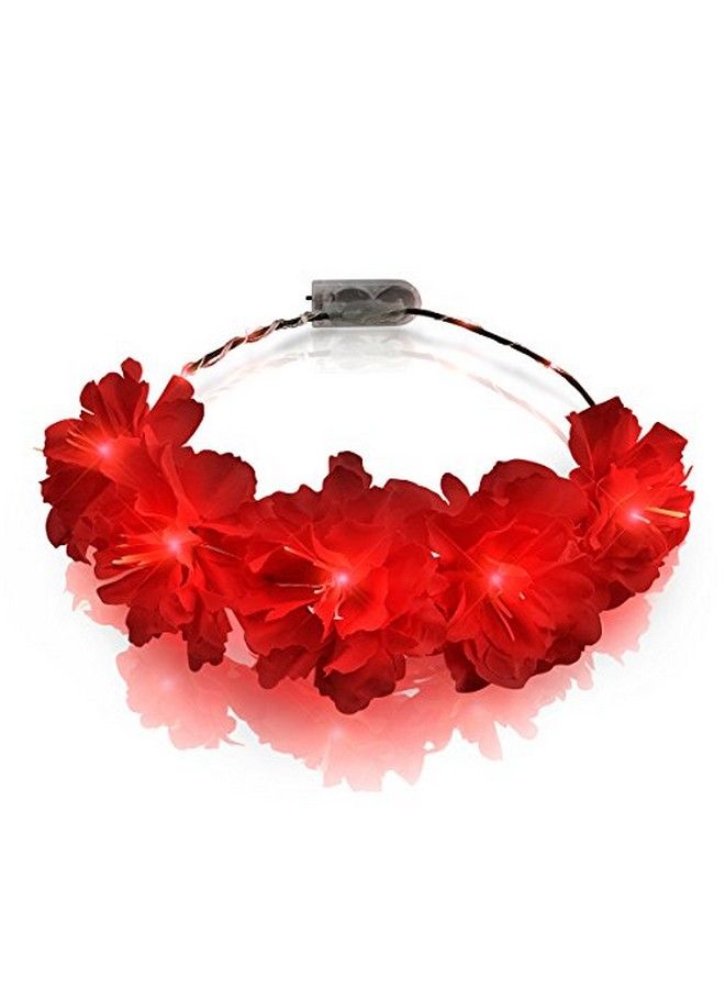 Light Up Red Flower Crown Headband For Festivals With Red Led Lights