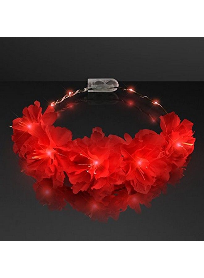 Light Up Red Flower Crown Headband For Festivals With Red Led Lights