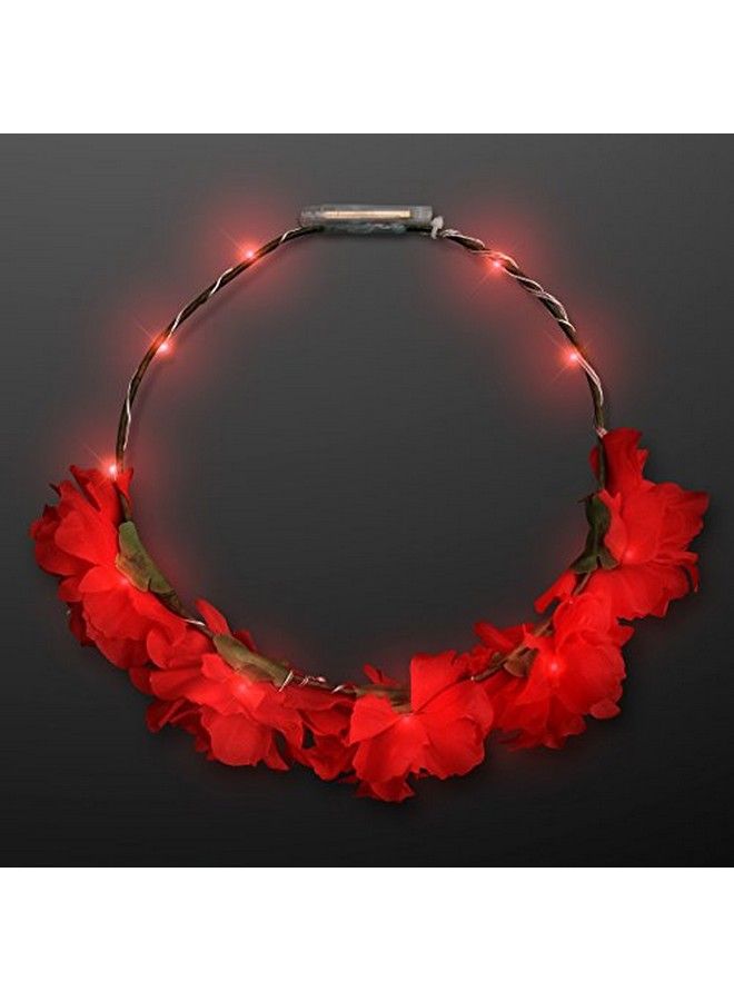 Light Up Red Flower Crown Headband For Festivals With Red Led Lights